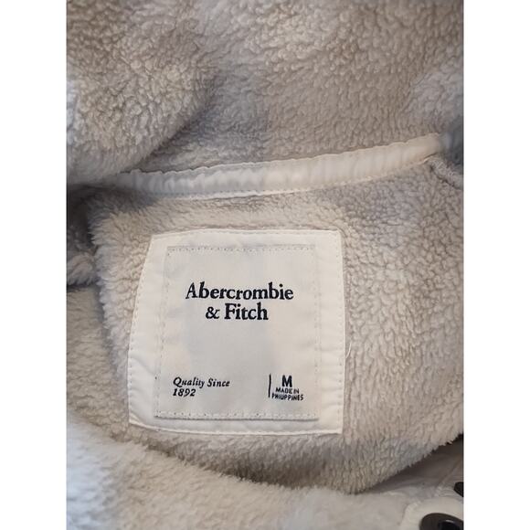 Abercrombie & Fitch Asymmetrical Snap jacket Fleece womens medium gray ivory - Picture 6 of 7